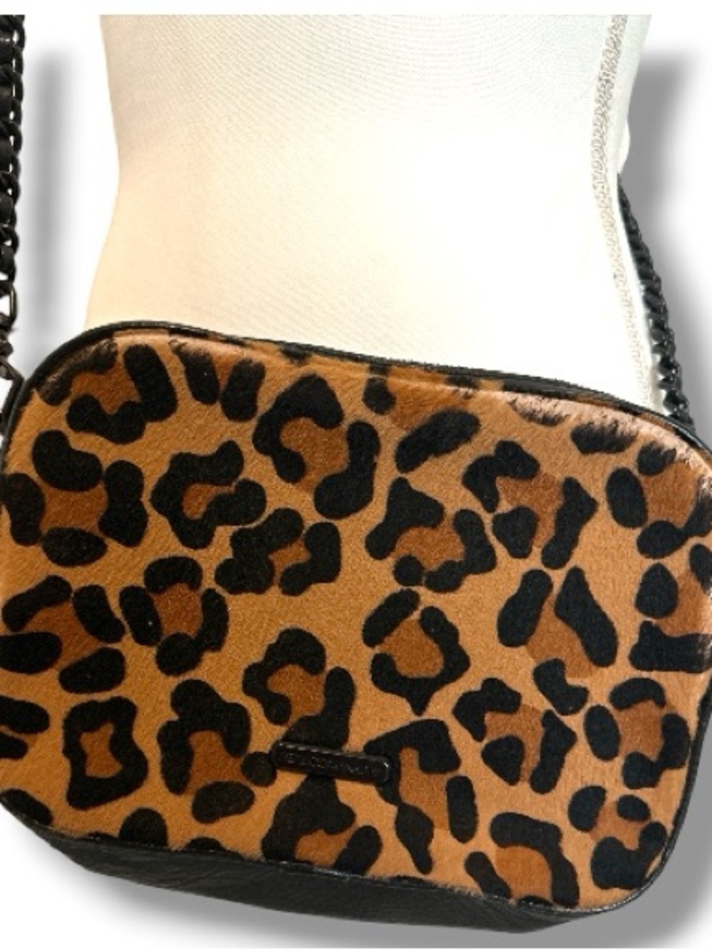 Rebecca Minkoff Leopard Print Haircalf Crossbody Bag | Black Leather Trim